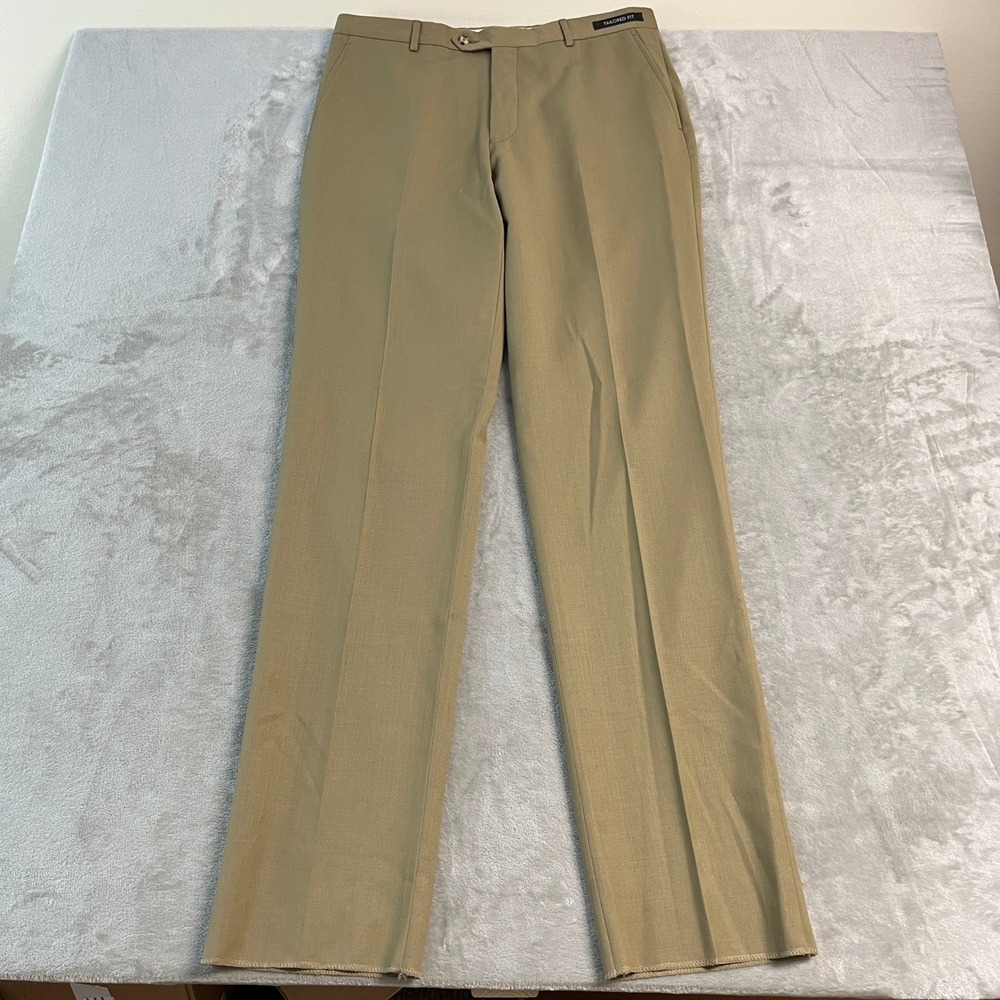 NWT Jos A Bank Executive Pants Mens 34R Tailored Fit Khaki Wool Unfinished Hem